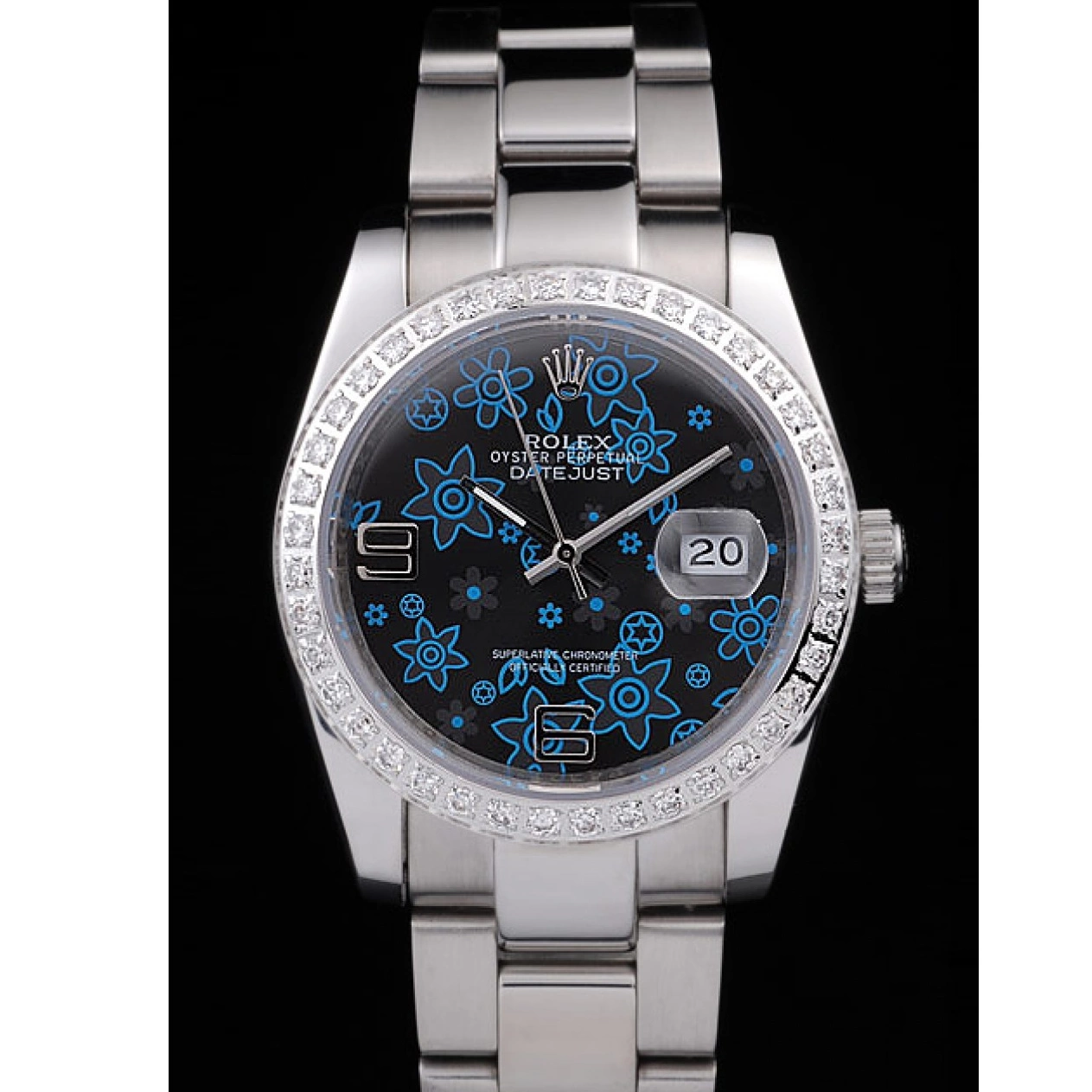 Rolex copies cheap Dial Dark Flowers Steel Rolex Datejust Blue Polished Diamond Stainless Plated 0711